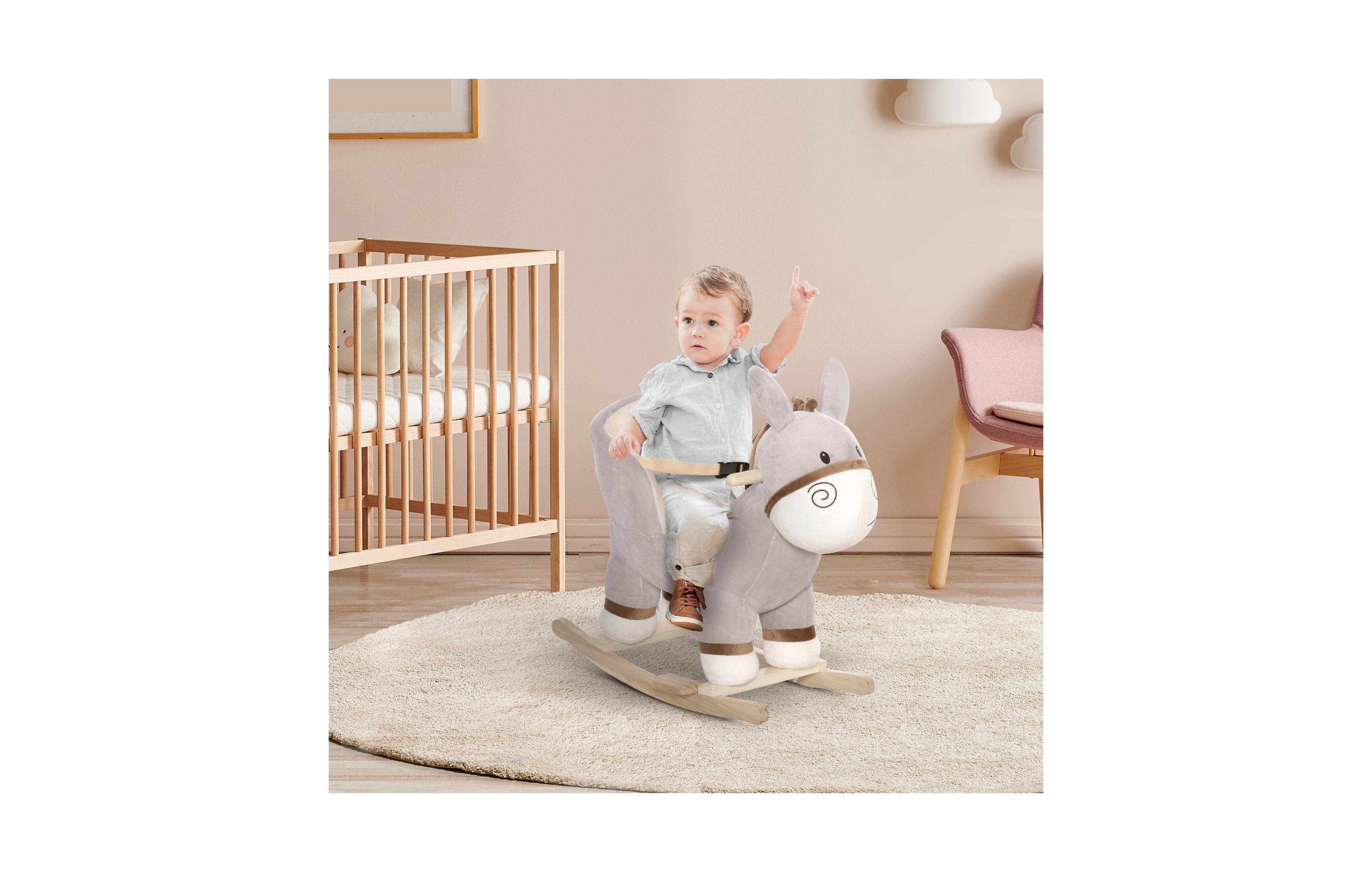 Sevorley Donkey Steel & Wood Plush Rocking Horse with Sound, 88 lb Capacity, Ages 18-36 Months