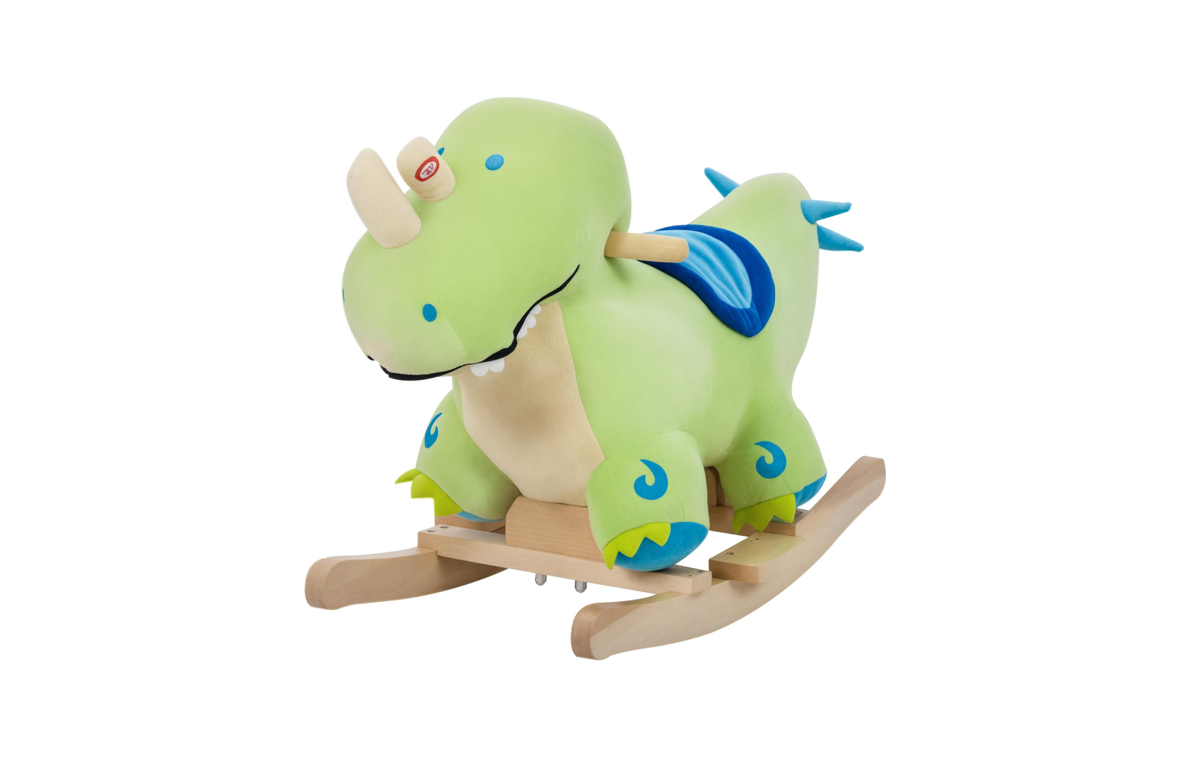 Sevorley Dinosaur Plush Rocking Horse with Wooden Base, Animal Sounds & Padded Seat, 66 lb Capacity, Ages 18 Months+
