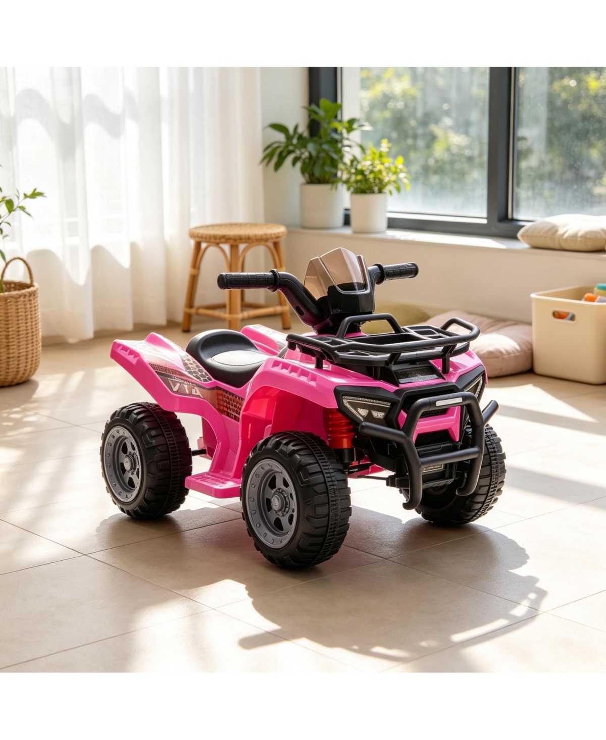 Sevorley 6V Battery-Powered Kids Quad Ride-On with Built-In Songs, 55 lbs., Ages 18-36 Months - Pink