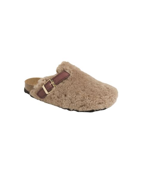 Женские сабо Celtic & Co. Leather Strap Teddy Shearling Flatform Heel, цвет: Бежевый