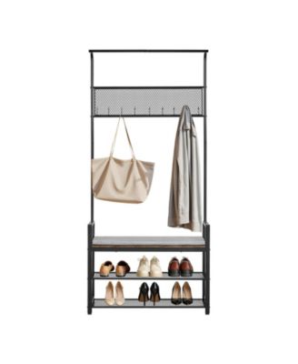 72-Inch Steel Hall Tree Coat Rack with Shoe Storage Bench