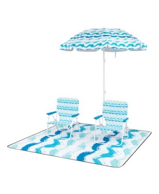 4-Piece Beach Set with 6.2feet Sun-Proof Umbrella, 2 Folding Chairs and 80"x80" Waterproof Blanket