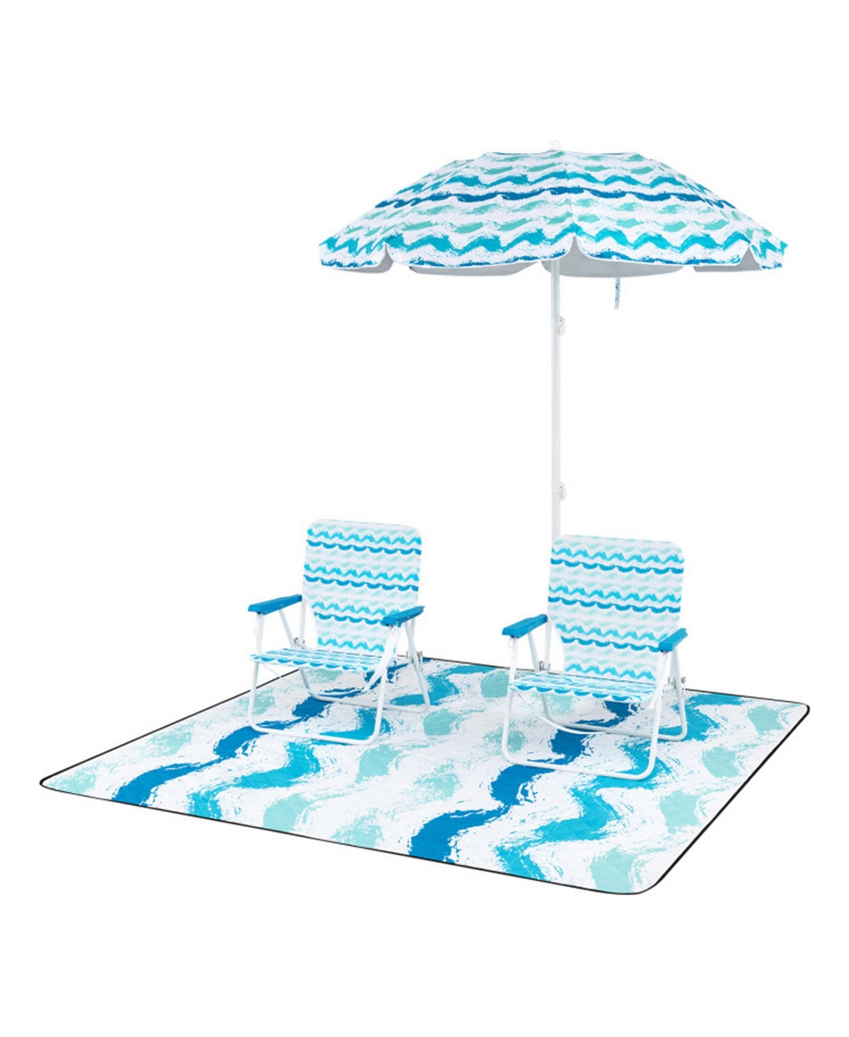 Sevorley 4-Piece Beach Set with 6.2feet Sun-Proof Umbrella, 2 Folding Chairs and 80"x80" Waterproof Blanket