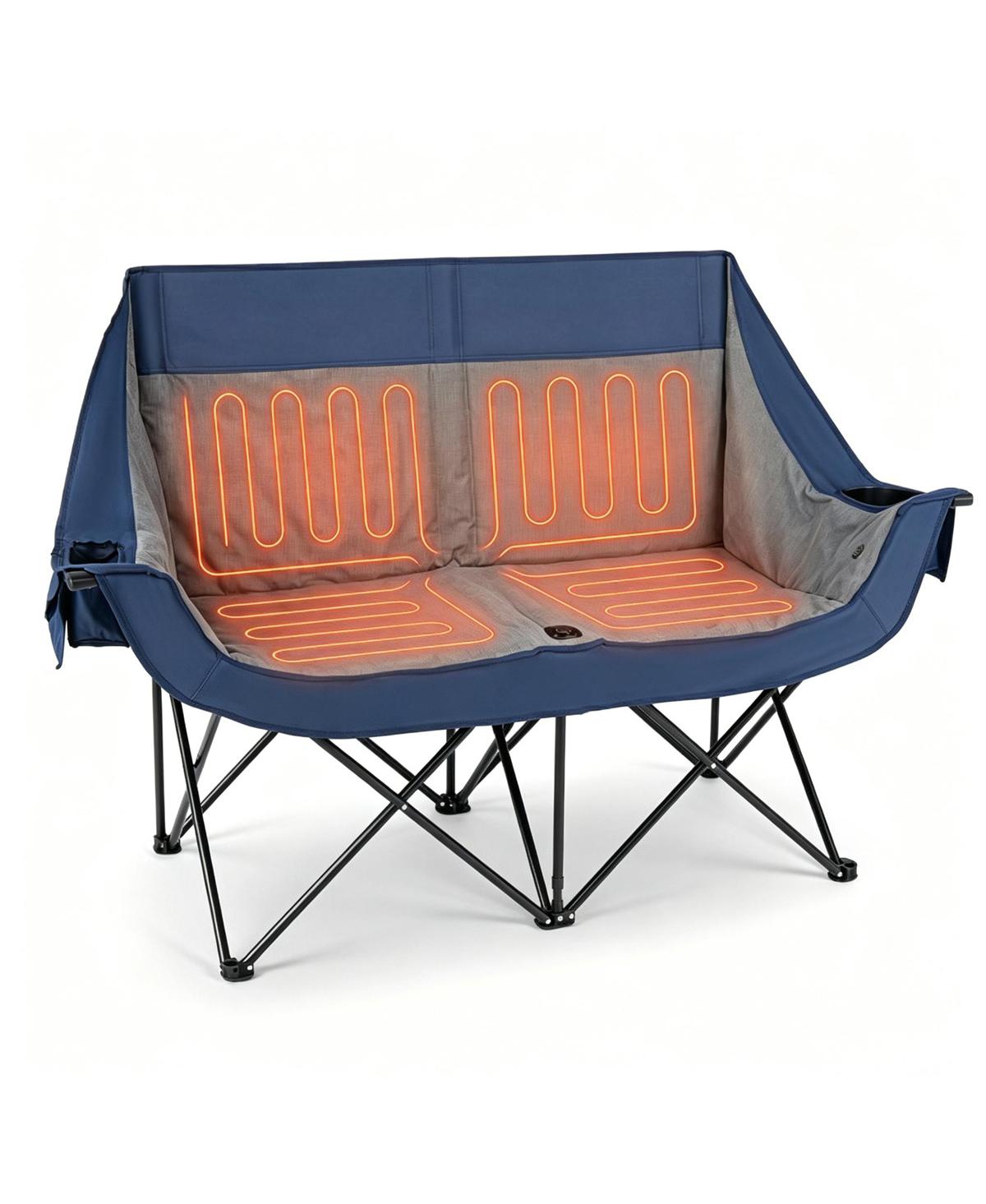Sevorley Navy Dual Person Heated Folding Camping Chair 4 Heating Zones 3 Temperature Levels