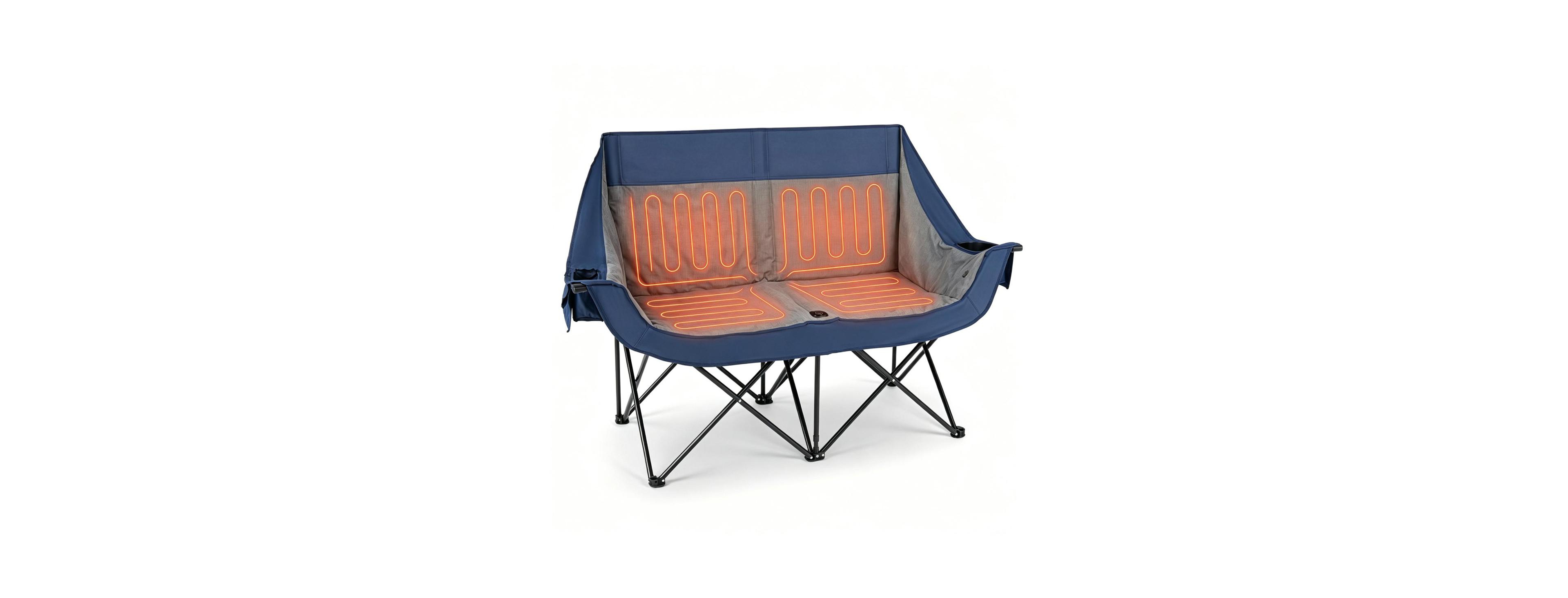 Sevorley Navy Dual Person Heated Folding Camping Chair 4 Heating Zones 3 Temperature Levels