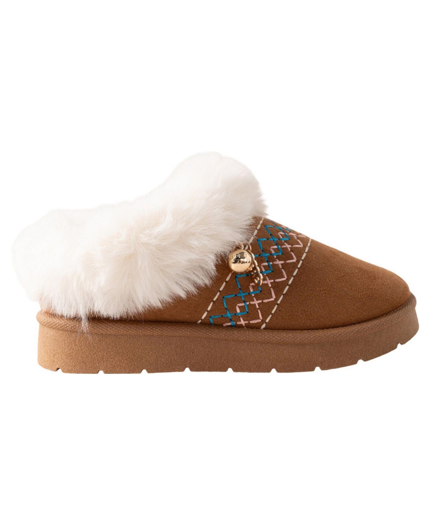 Тапочки Bebe Plush Faux Fur Collar Memory Foam Boot Slide Slippers для девочек, цвет: Коньячный — фото 2