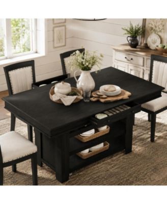 Rectangular Large Counter Height Dining Table with Storage for 4 6 Wooden Bar Table with 2 Drawers, Deepened Wine Rack, 3 Tier Shelves