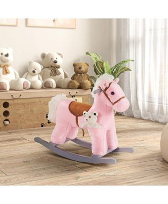 Kids Plush Rocking Horse with Polypropylene Cotton Filling, Wooden Base, Steel Frame and Bonus Bear Plush Toy