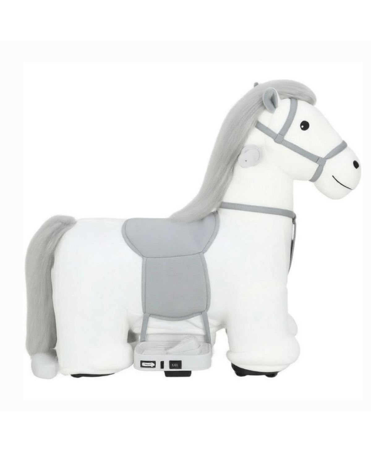 Sevorley 6V Battery Powered Kids Ride on Pony - Electric Ride on Horse, with Bear Toy, Music, for Ages 1.5-5 years - White, gray