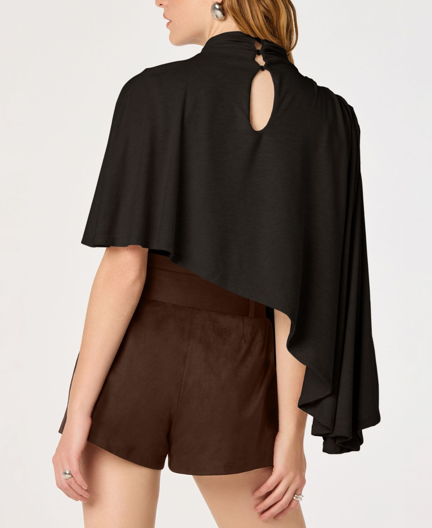 Женская блузка ASTR the Label Jailene Asymmetrical Cape-Sleeve Mock-Neck, цвет: Чёрный — фото 5