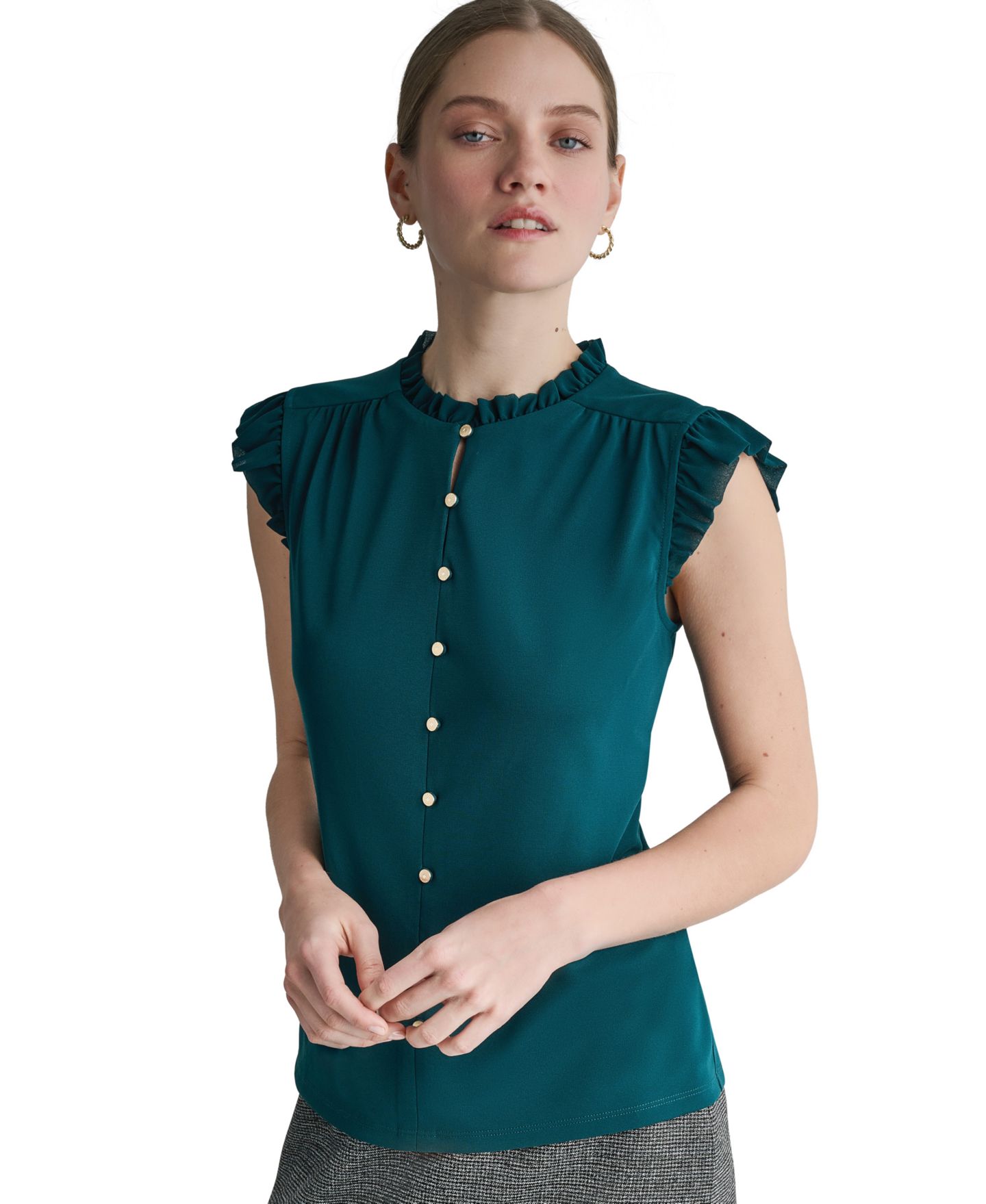 Женская блузка BCBG Mock Neck Sleeveless, цвет: Королевский синий бирюзовый — фото 9