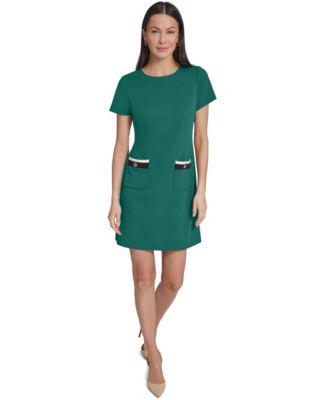 Petite Pocket Shift Short-Sleeve Crewneck Dress