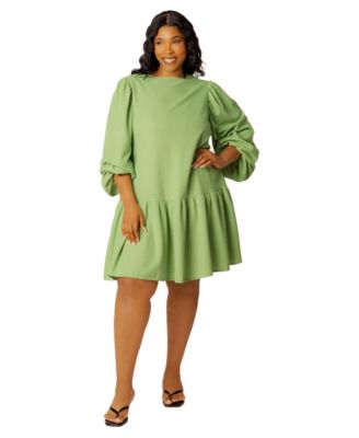Plus Size Long-Sleeve Puff-Sleeve Open-Back Dress