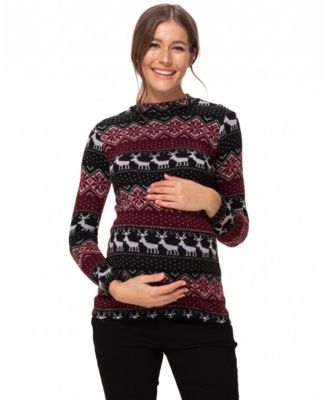 Women's Leaf Crew-Neck Long-Sleeve Sweater-Knit Top