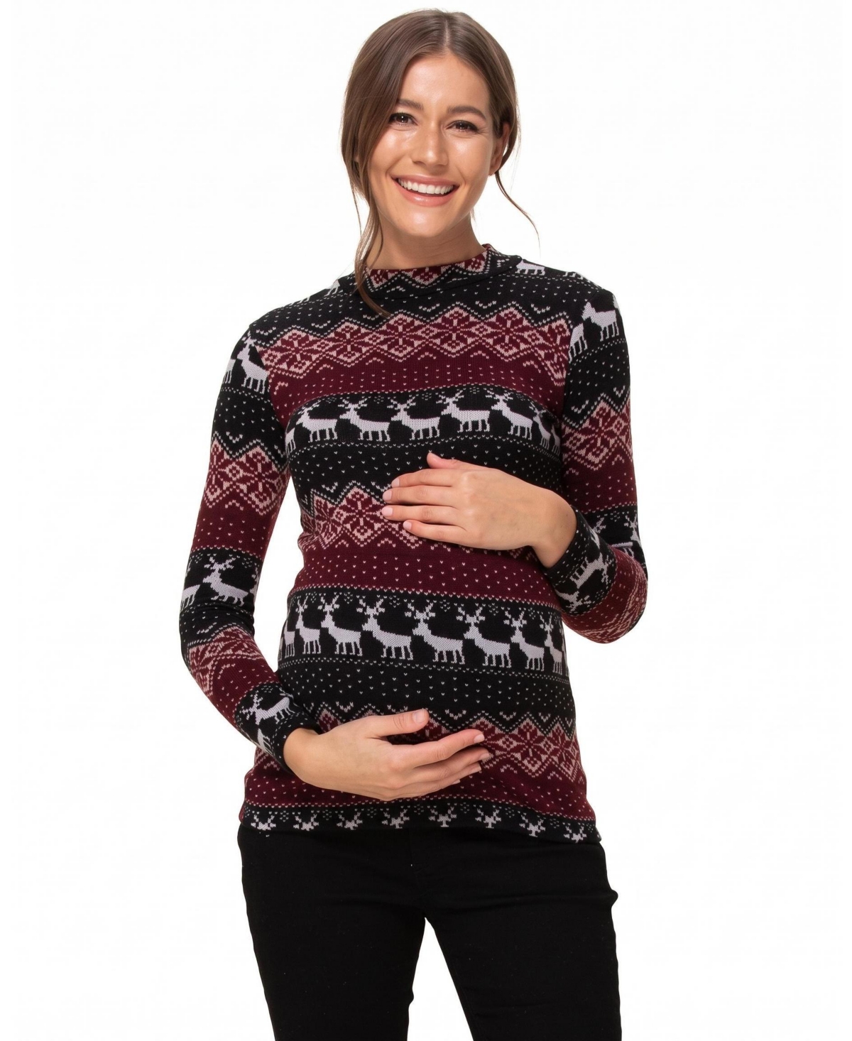 Hello Miz Women's Leaf Crew-Neck Long-Sleeve Sweater-Knit Top