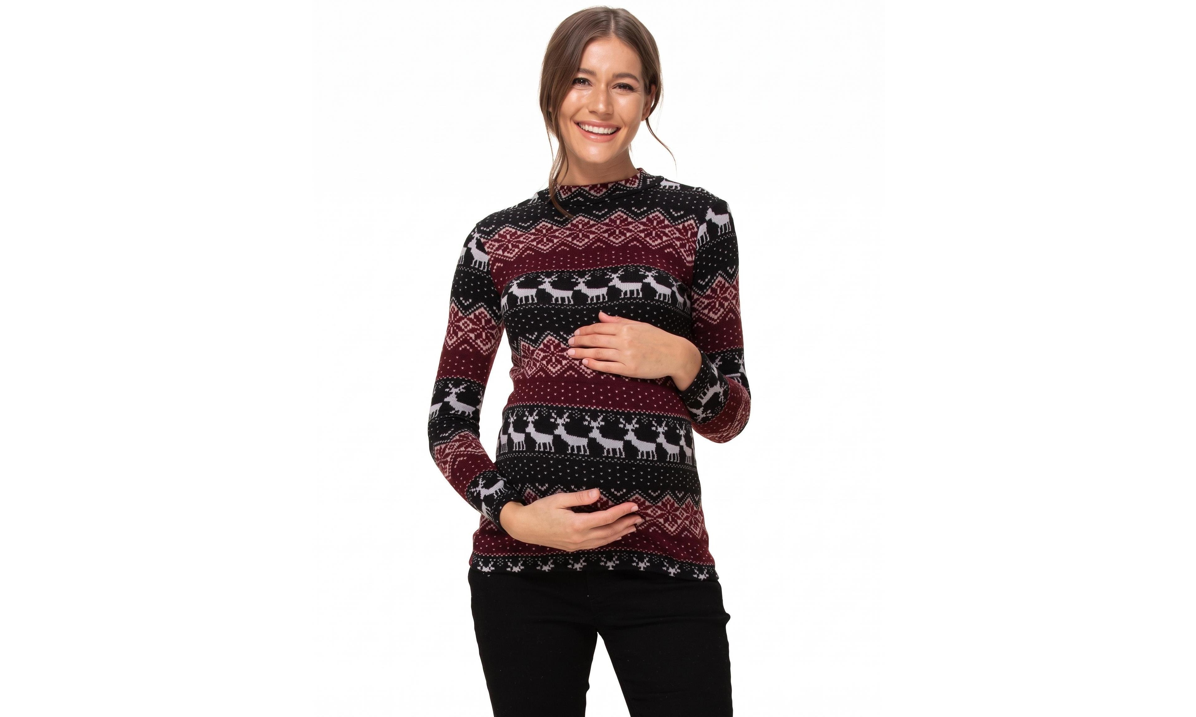 Hello Miz Women's Leaf Crew-Neck Long-Sleeve Sweater-Knit Top