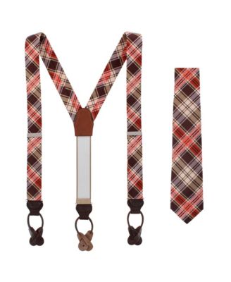 Men's Fall Festival Plaid Wool Blend Button End Suspenders and Necktie Set