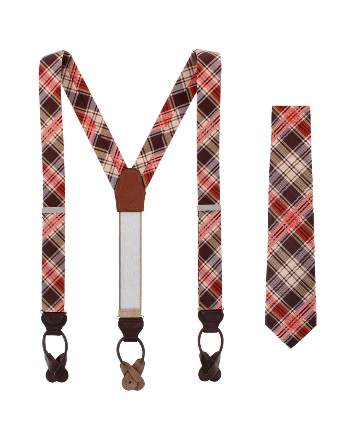 Trafalgar Men's Fall Festival Plaid Wool Blend Button End Suspenders and Necktie Set