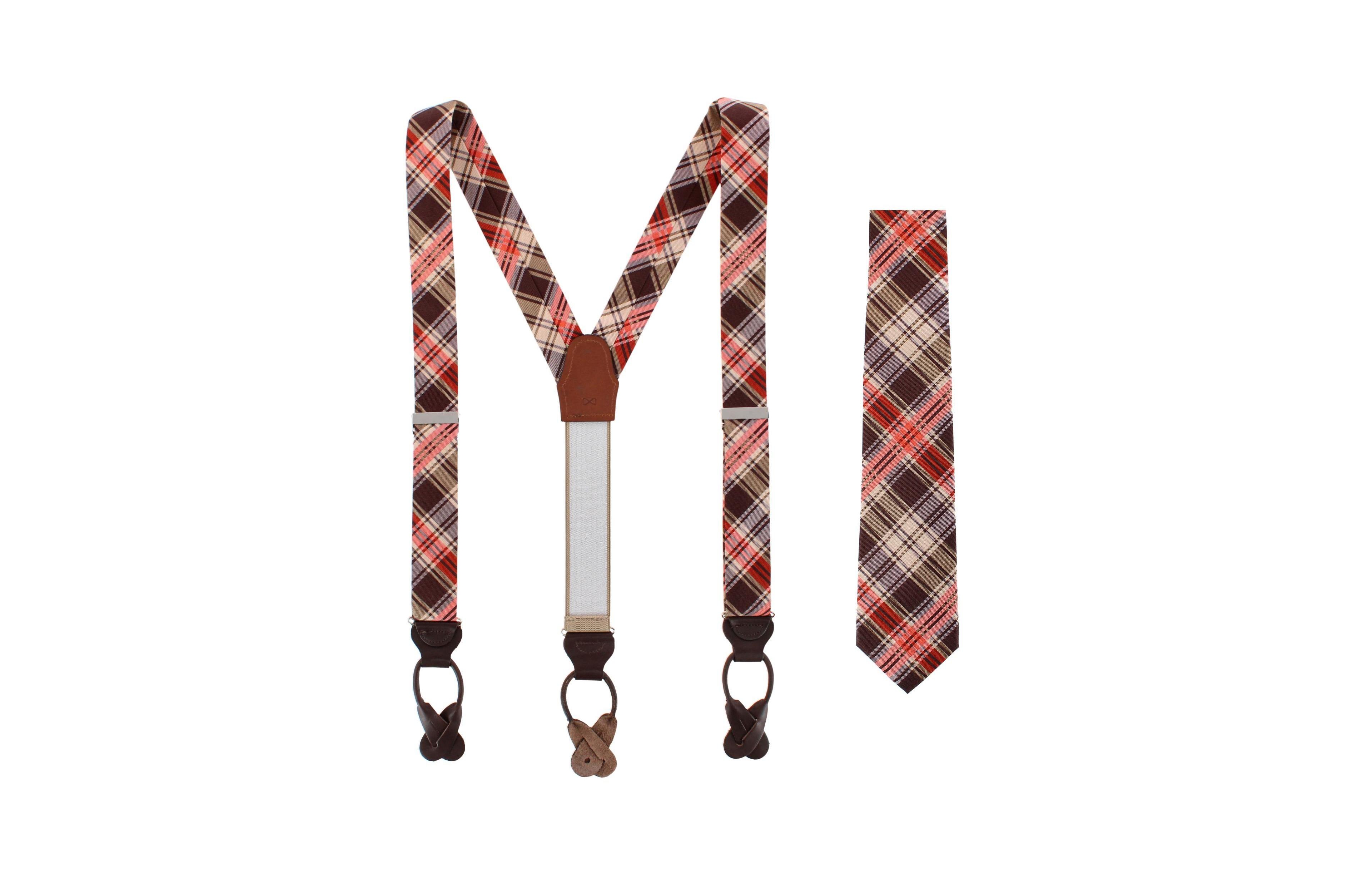 Trafalgar Men's Fall Festival Plaid Wool Blend Button End Suspenders and Necktie Set