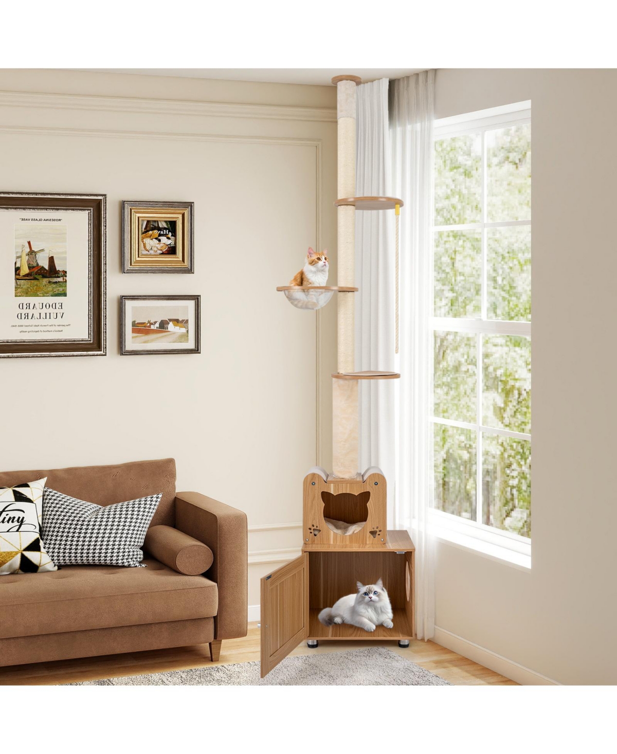 Zeny 101in Floor to Ceiling Cat Tree with Litter Box