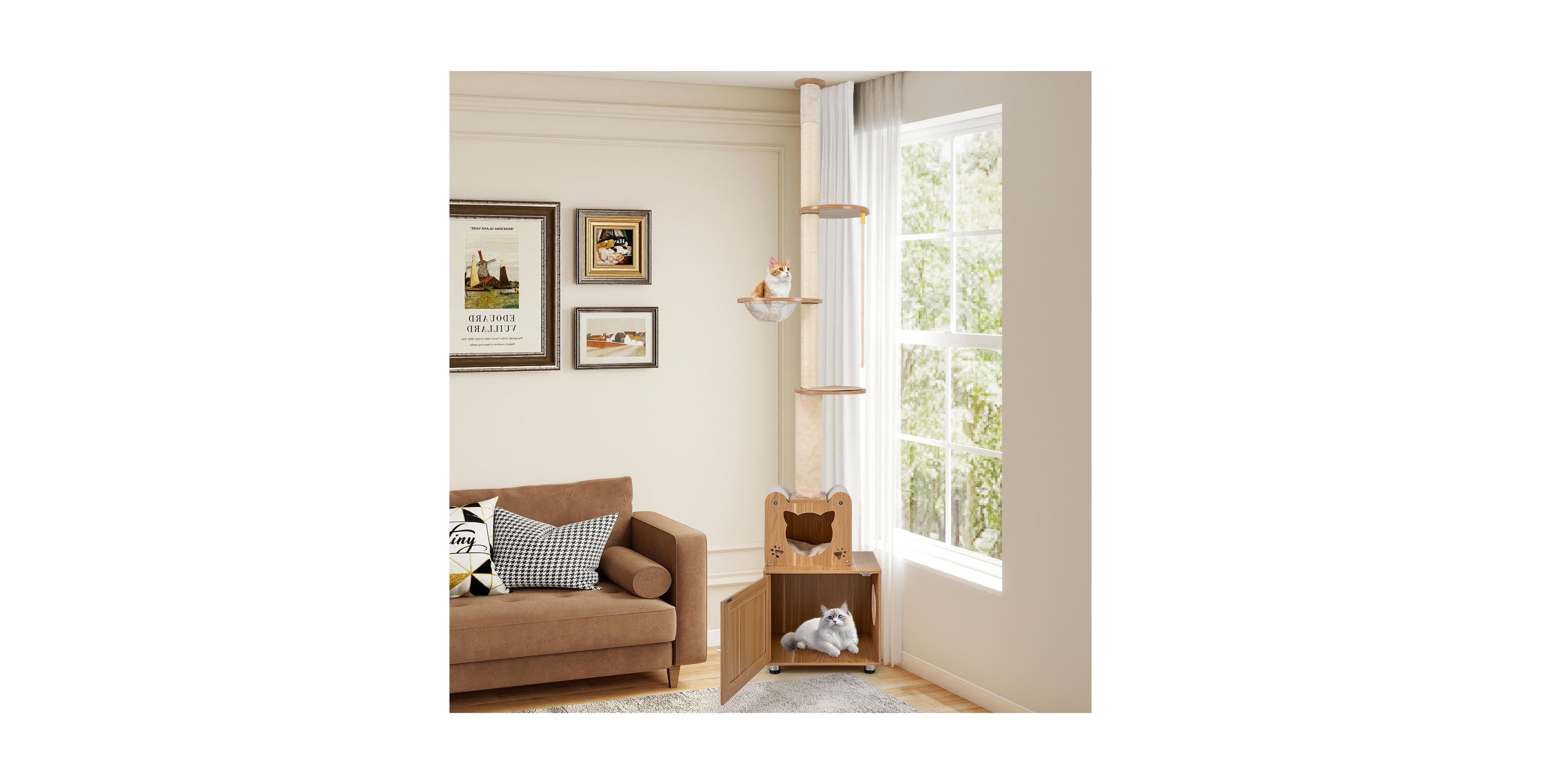 Zeny 101in Floor to Ceiling Cat Tree with Litter Box