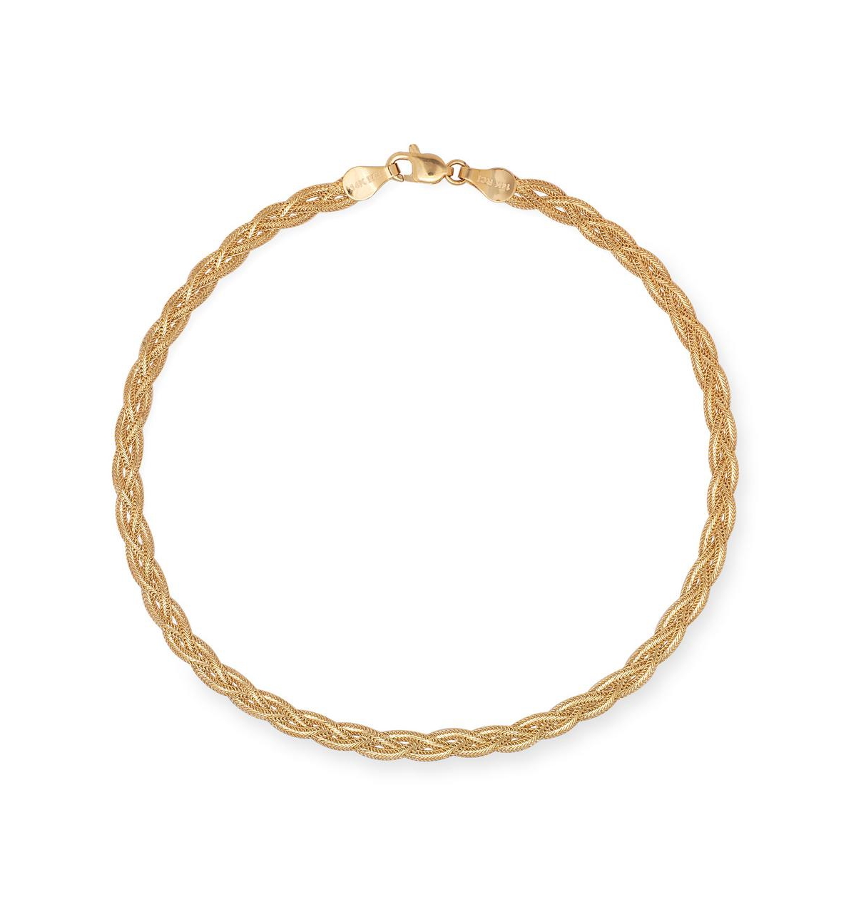 Curata Jewelry Solid 14k 10-inch 4mm Braided Foxtail Anklet - Yellow