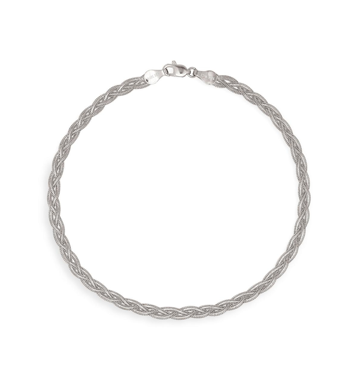 Curata Jewelry Solid 14k 10-inch 4mm Braided Foxtail Anklet - White