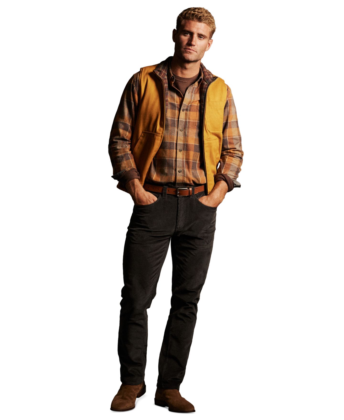 Мужской жилет Weatherproof Vintage Plaid Flannel Canvas Vest, цвет: Золотой — фото 2