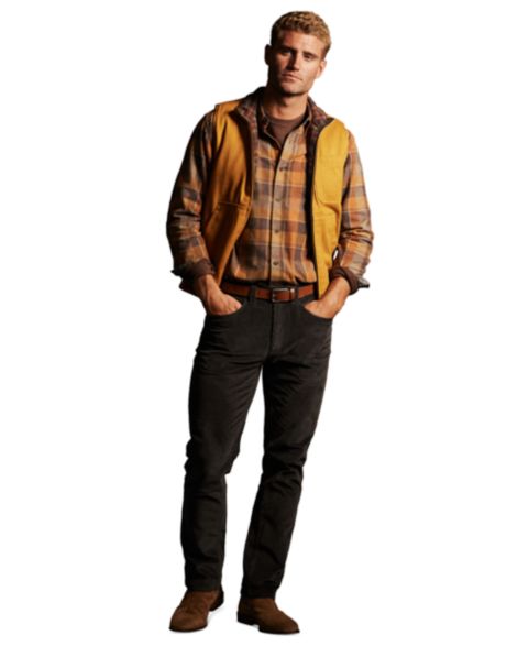 Мужские комплекты Weatherproof Vintage Plaid Flannel Canvas Vest, Ribbed Raglan Crewneck T-Shirt, Button-Front Flannel Shirt and Superfine Corduroy Pants, цвет: Золотой