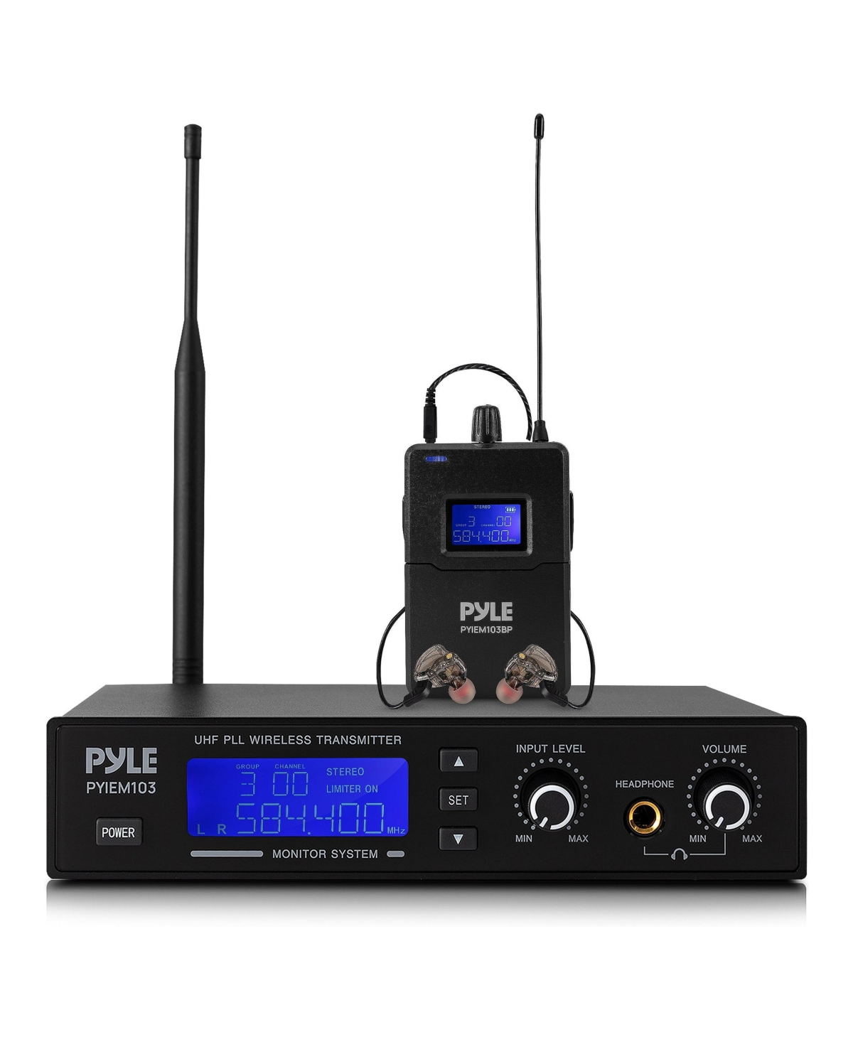 Pyle PYIEM103 Wireless In-Ear Monitor System with 220 Frequencies, Stereo Inputs and 164-Foot Range