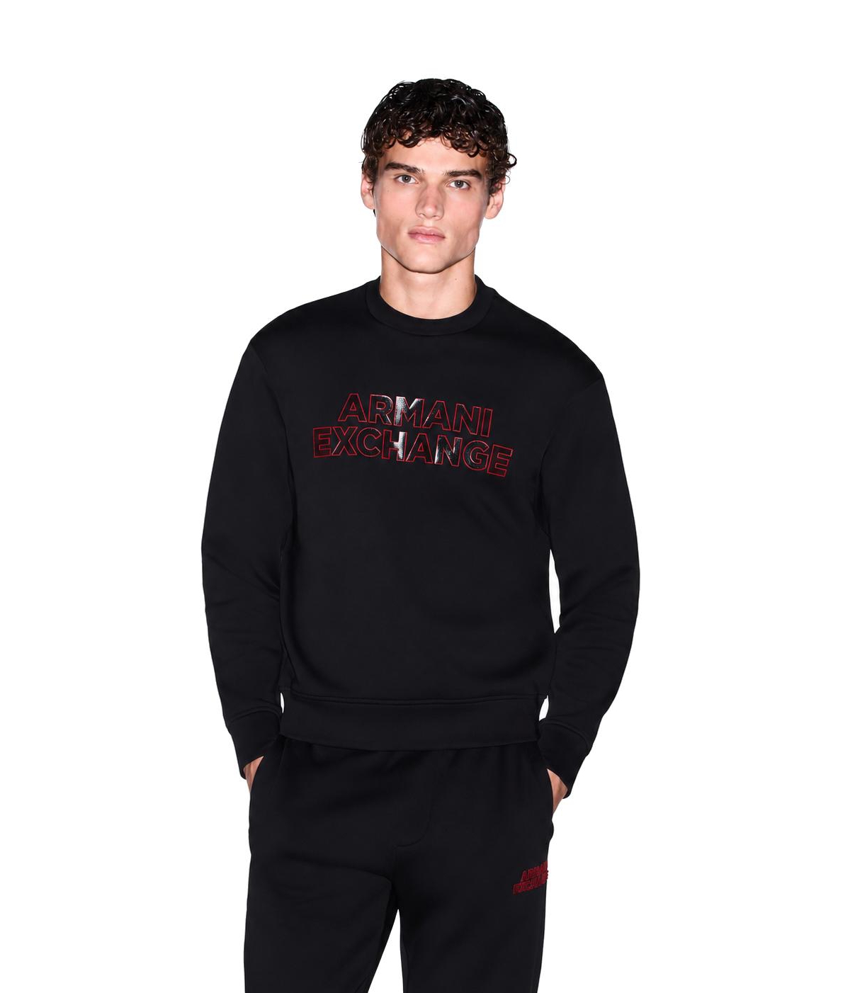 A|X Armani Exchange Men's Elevated Logo Crewneck Sweatshirt - Black, Red