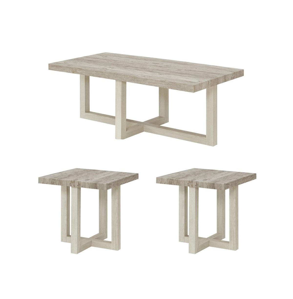 Roundhill Furniture 3-Piece Coffee Table Set, Coffee Table, Two End Tables - Weathered gray and beige