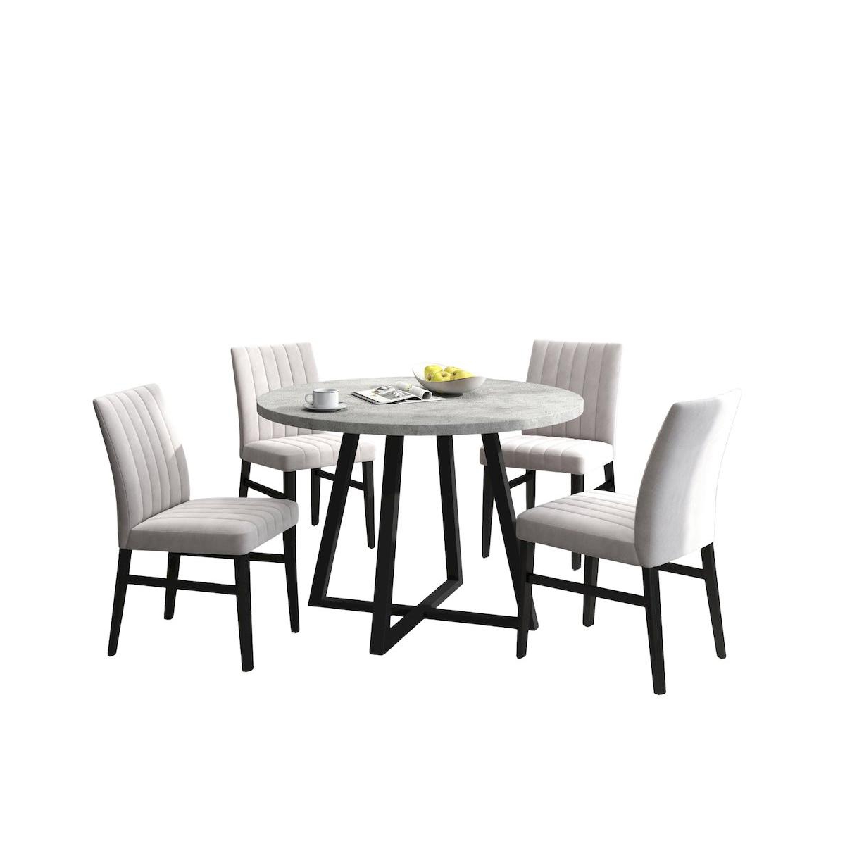 Roundhill Furniture Edo 5-Piece Dining Set, Round Trestle Table and 4 Chairs