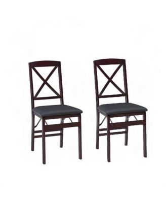 2-Piece Foam-Padded Rubberwood X-Back Foldable Dining Chair