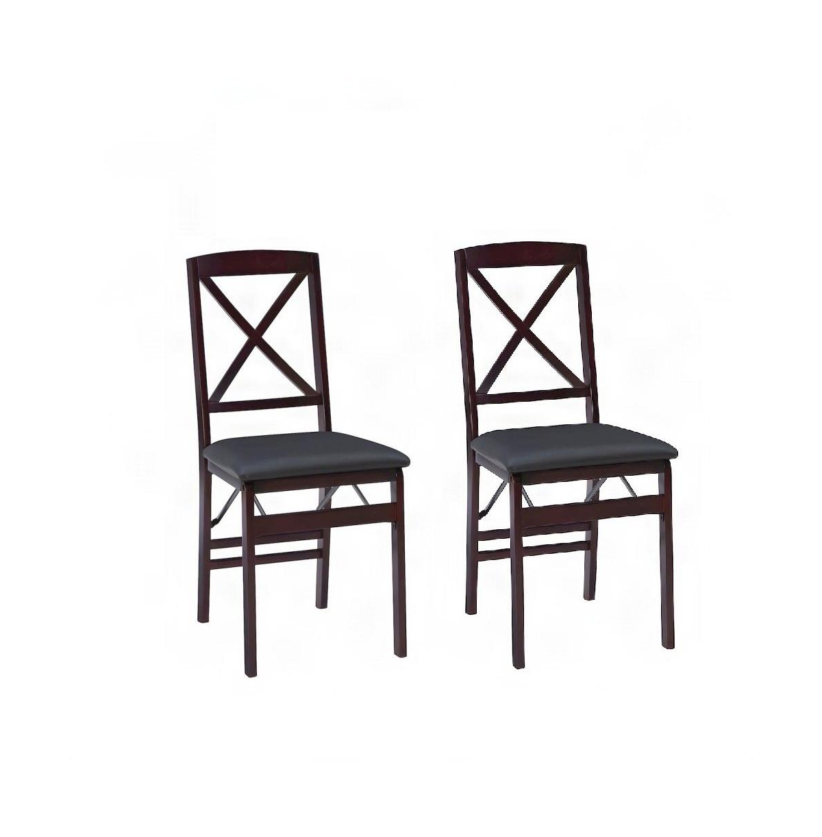 FurniFact 2-Piece Foam-Padded Rubberwood X-Back Foldable Dining Chair