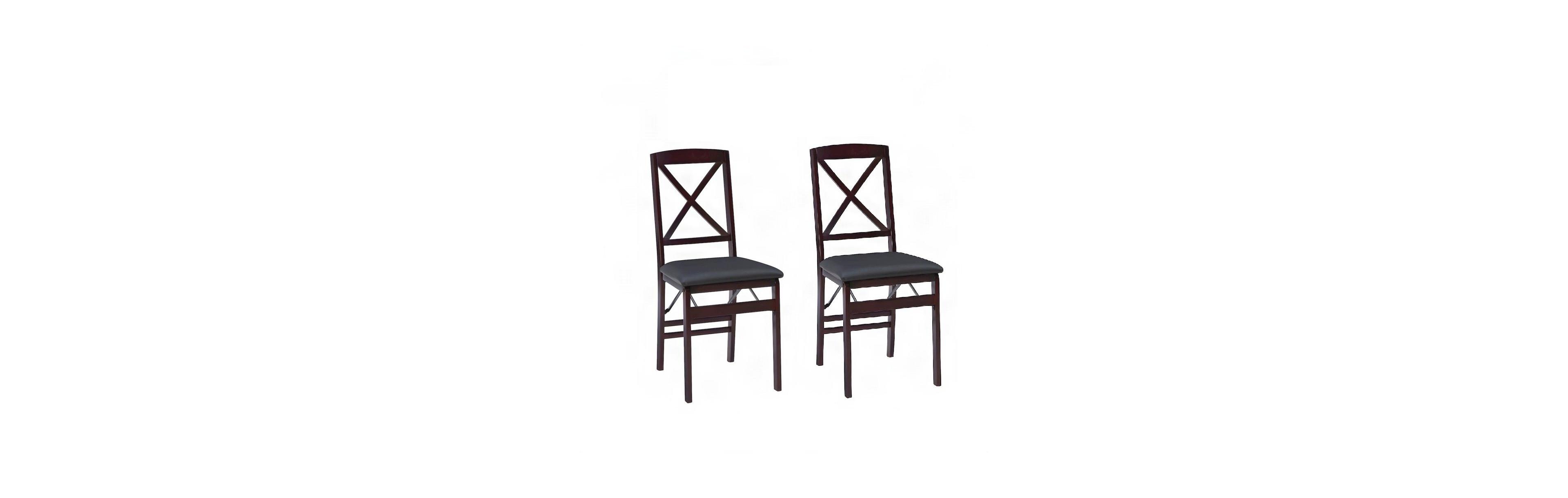 FurniFact 2-Piece Foam-Padded Rubberwood X-Back Foldable Dining Chair