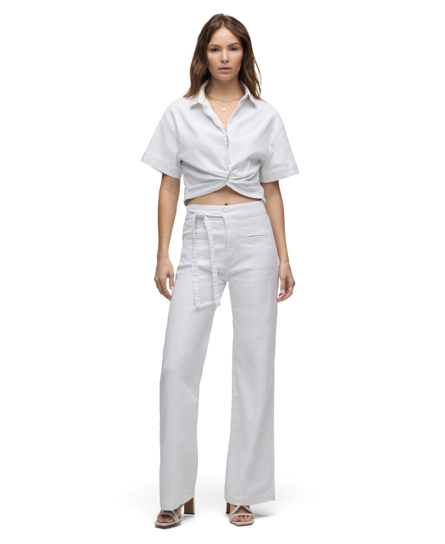 Женская рубашка Hudson Jeans Knot Front Crop Short-Sleeve Button-Down, цвет: Белый — фото 2