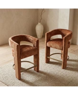 Modern Upholstered Counter Stool, Iron Frame, Rust, Set of 2