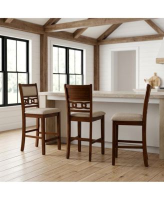 Solid Wood Counter Height Bar Stools, Upholstered Back, Set of 4