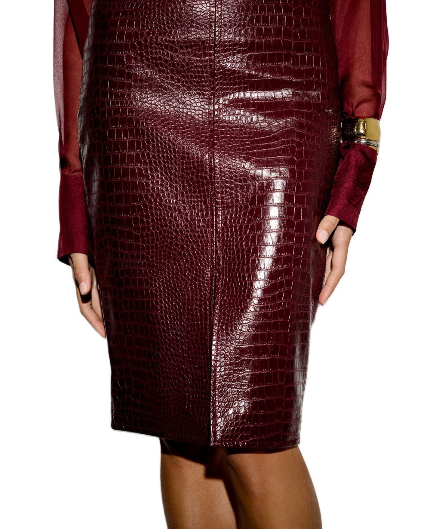 Женская юбка GUESS Faux Leather Pencil Midi Skirt with Front Slit, цвет: Красный — фото 7