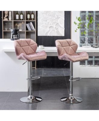 Breni Velvet Diamond Tufted Swivel Adjustable Height Barstool, Set of 2, Mauve