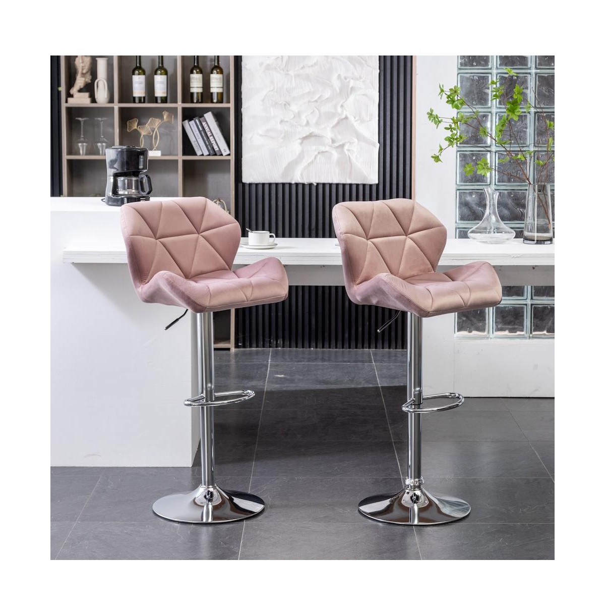 Roundhill Furniture Breni Velvet Diamond Tufted Swivel Adjustable Height Barstool, Set of 2, Mauve - Mauve