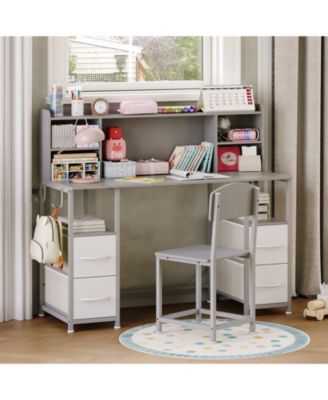 47.2-Inch Kids Desk and Chair Set with Hutch, Drawers, Hooks, and Multi-Layer Storage for Ages 6-12