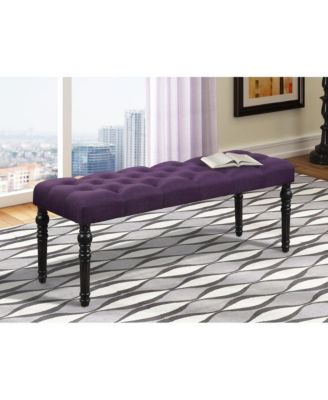 Leviton Fabric Tufted Turned Leg Dining Bench, Purple