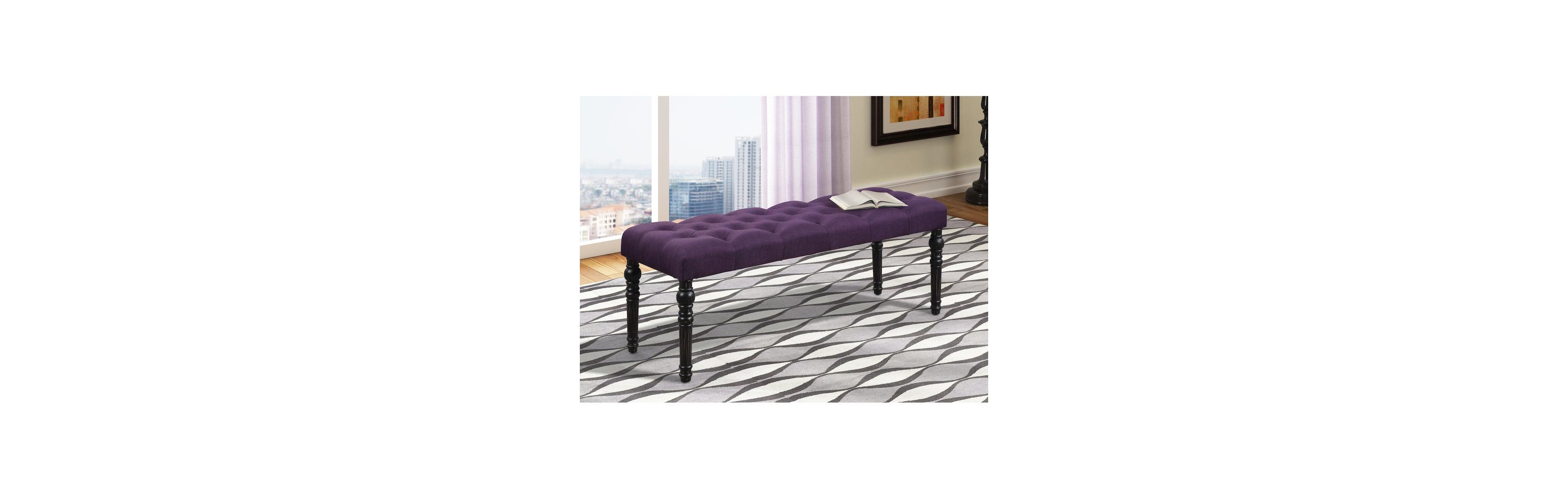 Roundhill Furniture Leviton Fabric Tufted Turned Leg Dining Bench, Purple