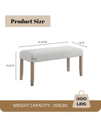 Zelalle Upholstered Bench, Light Gray Fabric with Rubberwood Legs