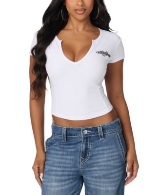 Women's Graphic Notch-Neck Cropped T-Shirt