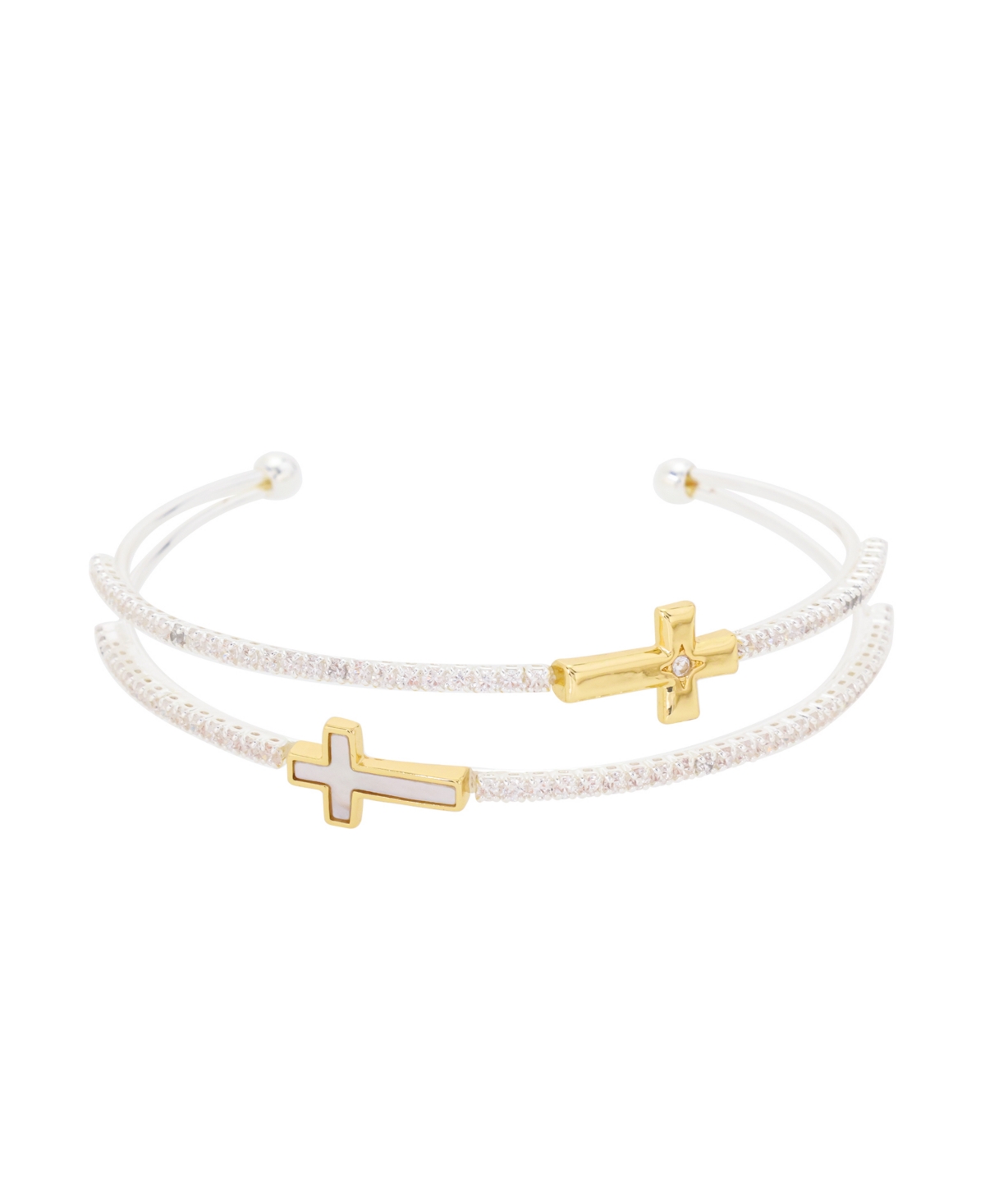 Unwritten Cubic Zirconia and Mother-of-Pearl Cross Cuff Bracelet - Silver