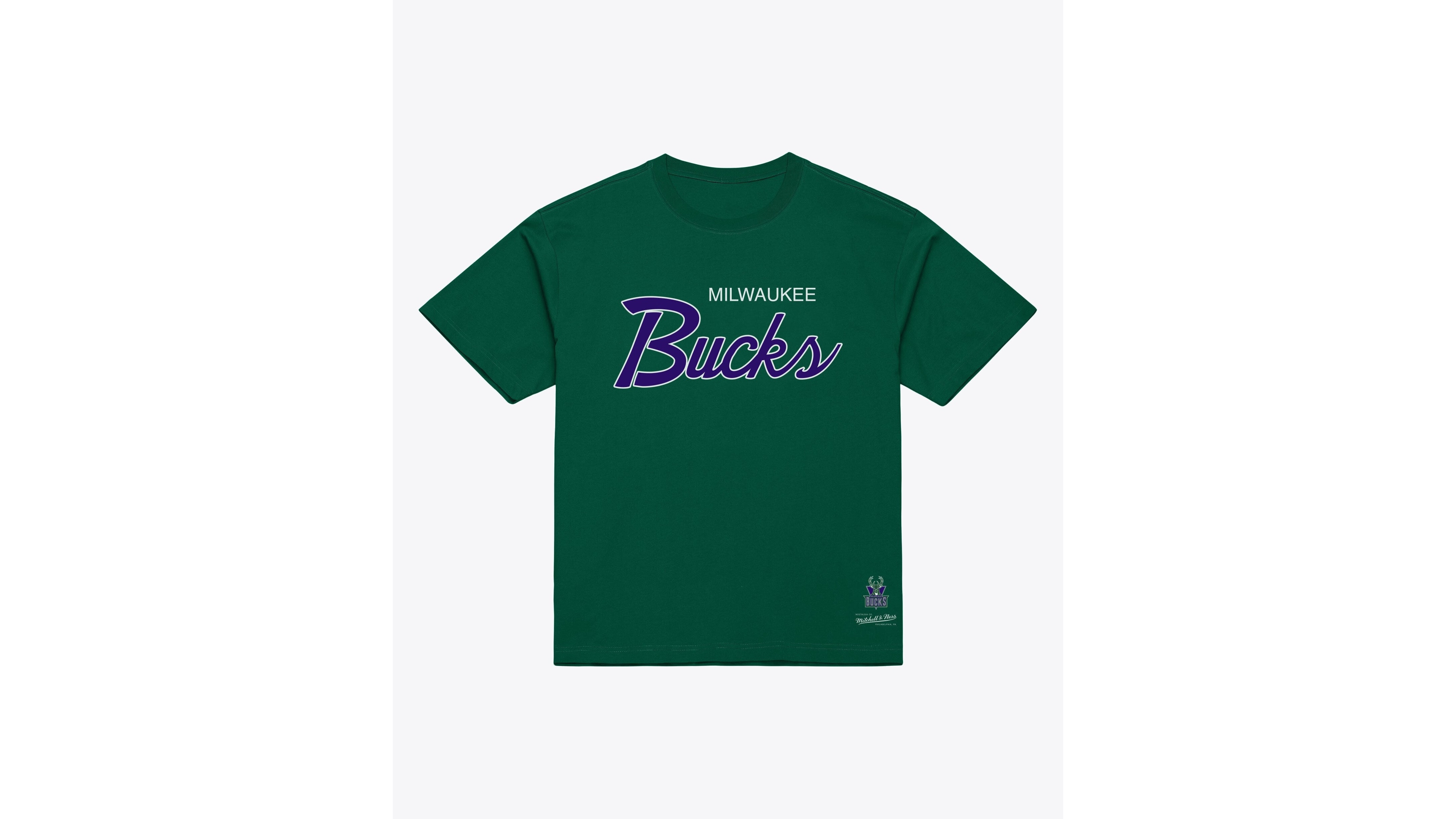 Mitchell & Ness Men's Green Milwaukee Bucks Vintage Wordmark T-Shirt