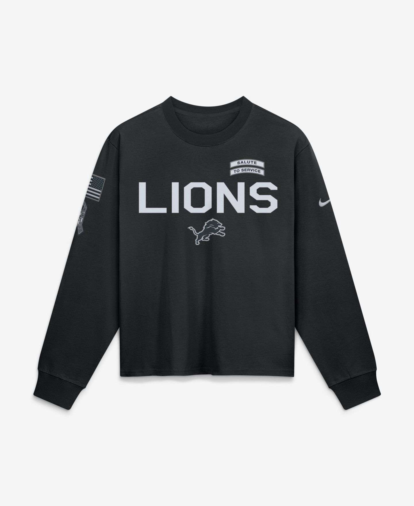 Женская футболка Nike Black Detroit Lions 2026 Salute to Service Sideline Long Sleeve — фото 1